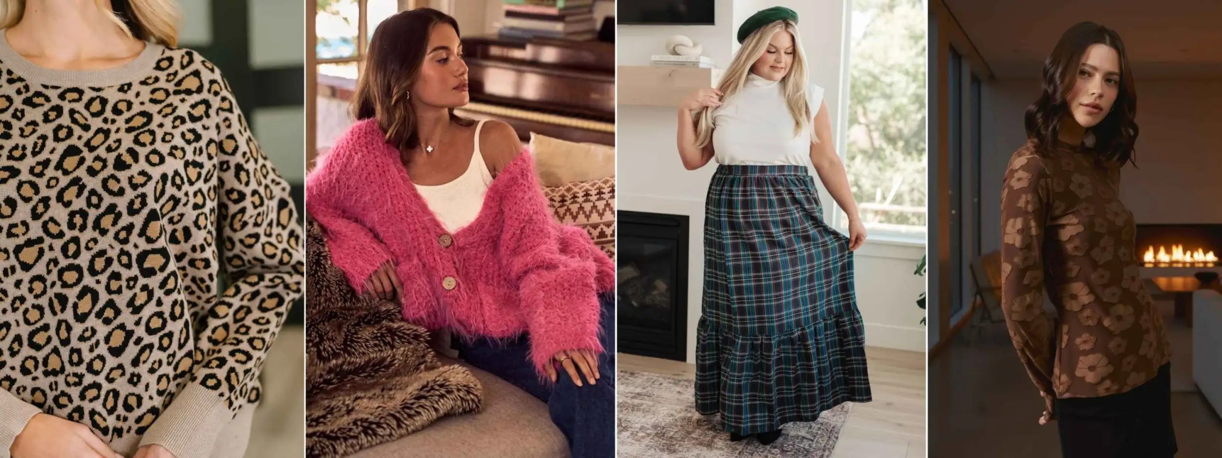 A cozy, fuzzy pink cardigan with a soft texture and button closure.