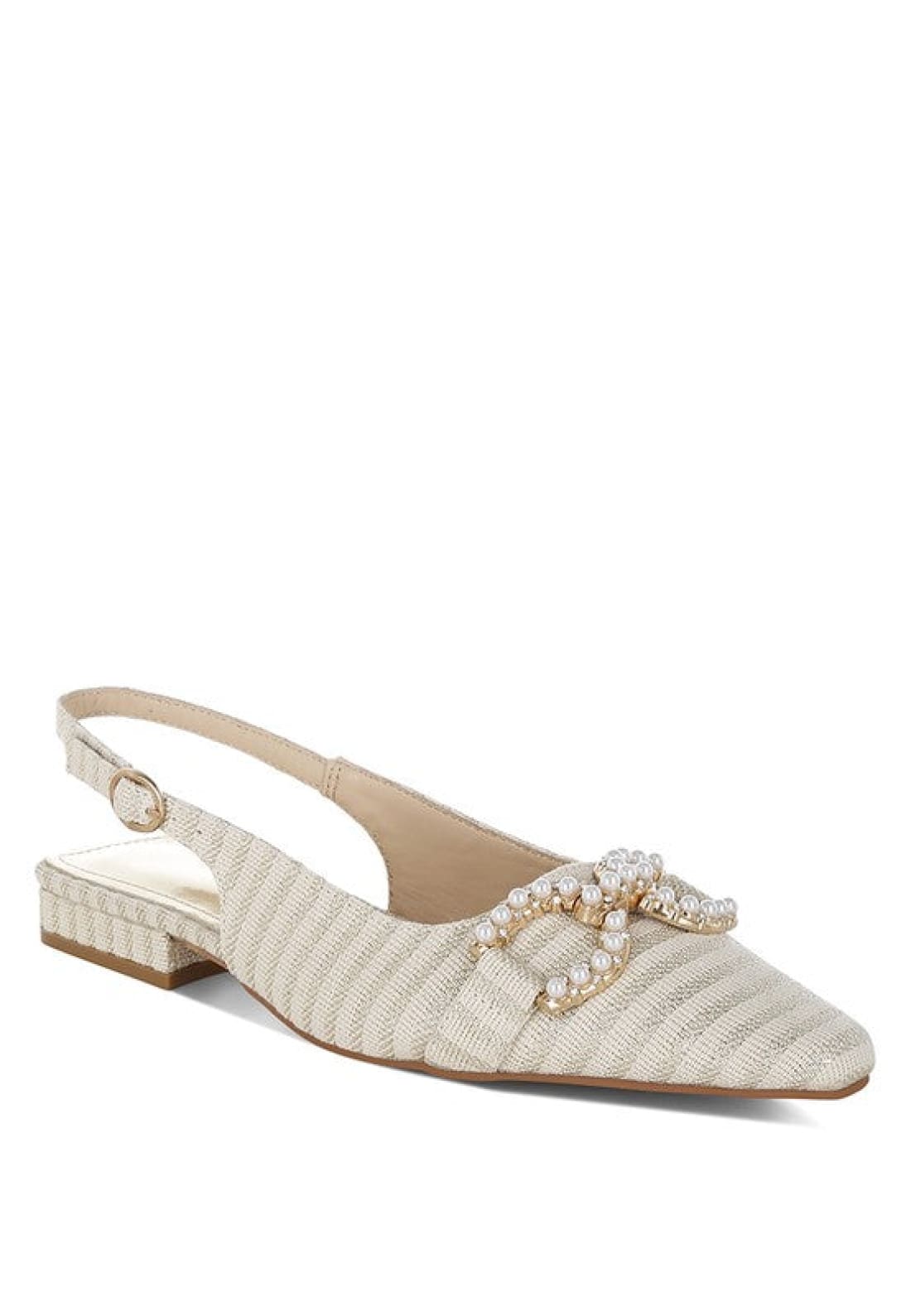 Crina Pearl-Detailed Horsebit Woven Flats