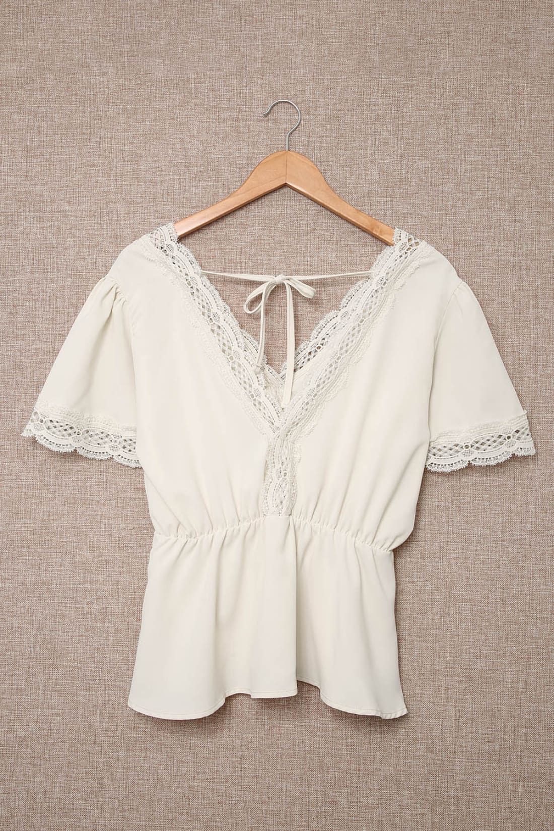 Crochet Lace Trimmed Double V-Neck Peplum Blouse | Blouses & Shirts