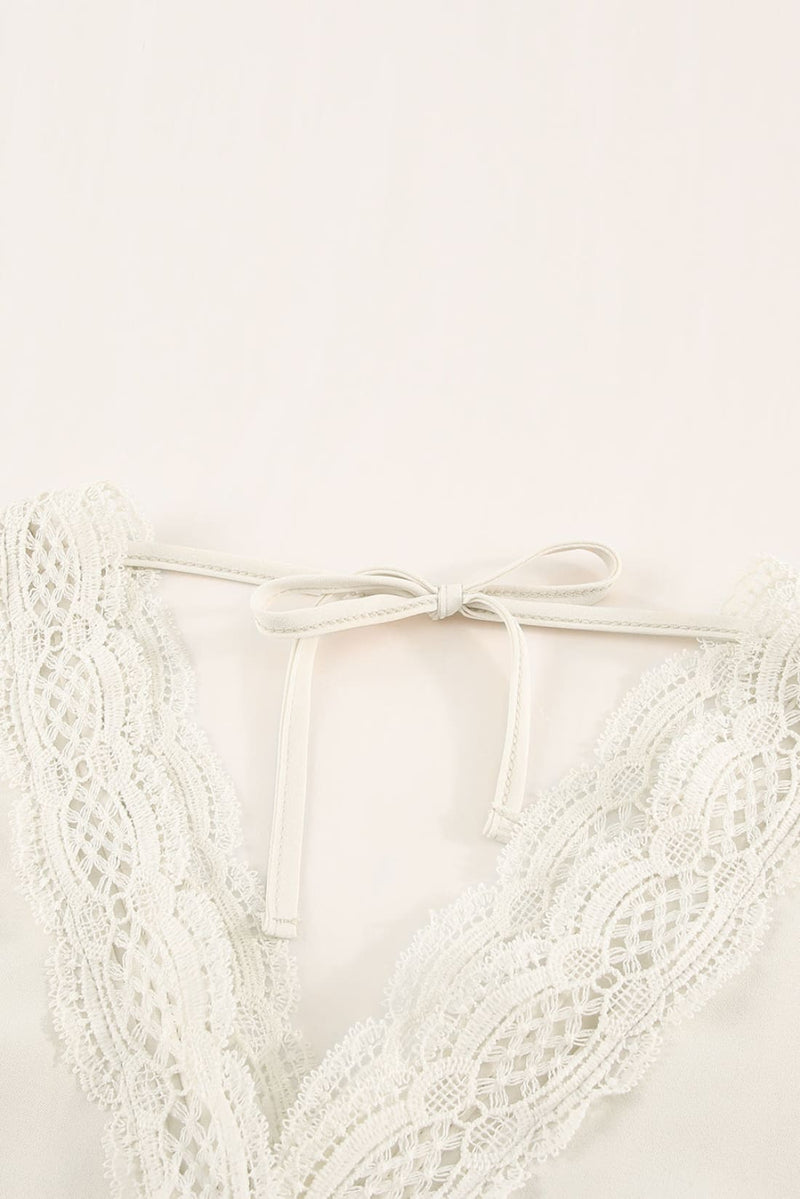 Crochet Lace Trimmed Double V-Neck Peplum Blouse