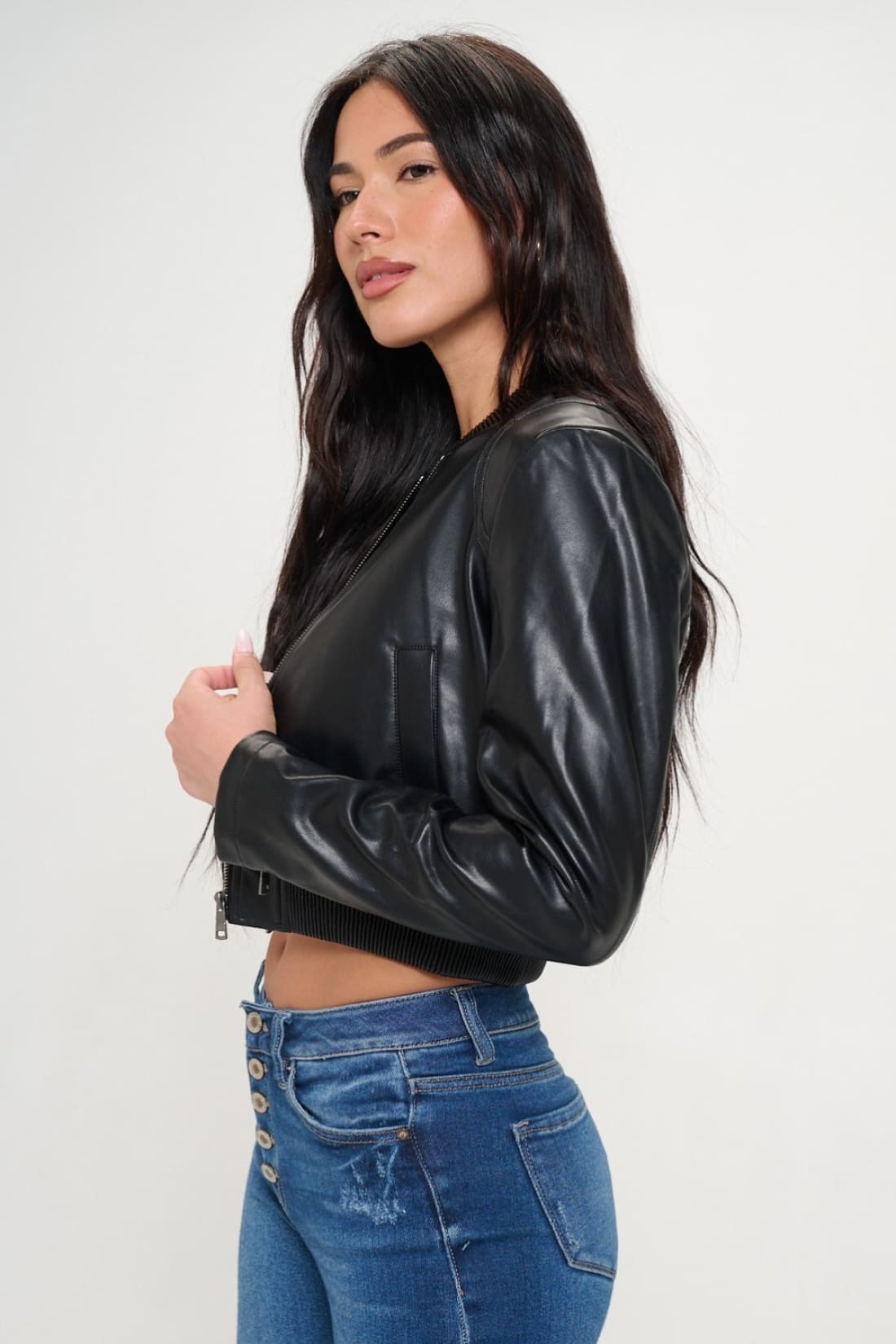 Cropped Bomber Jacket in Vegan Leather | Jackets & Coats