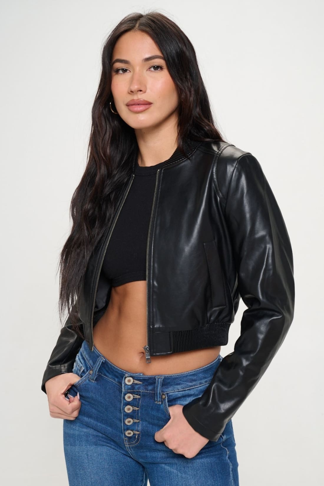 Cropped Bomber Jacket in Vegan Leather | Jackets & Coats