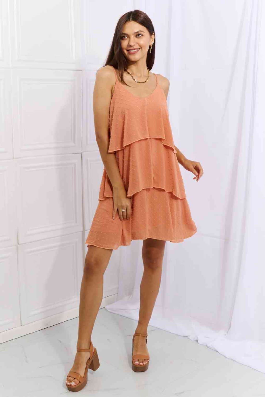 Culture Code By The River Full Size Cascade Ruffle Style Cami Dress in Sherbet | Mini Dresses