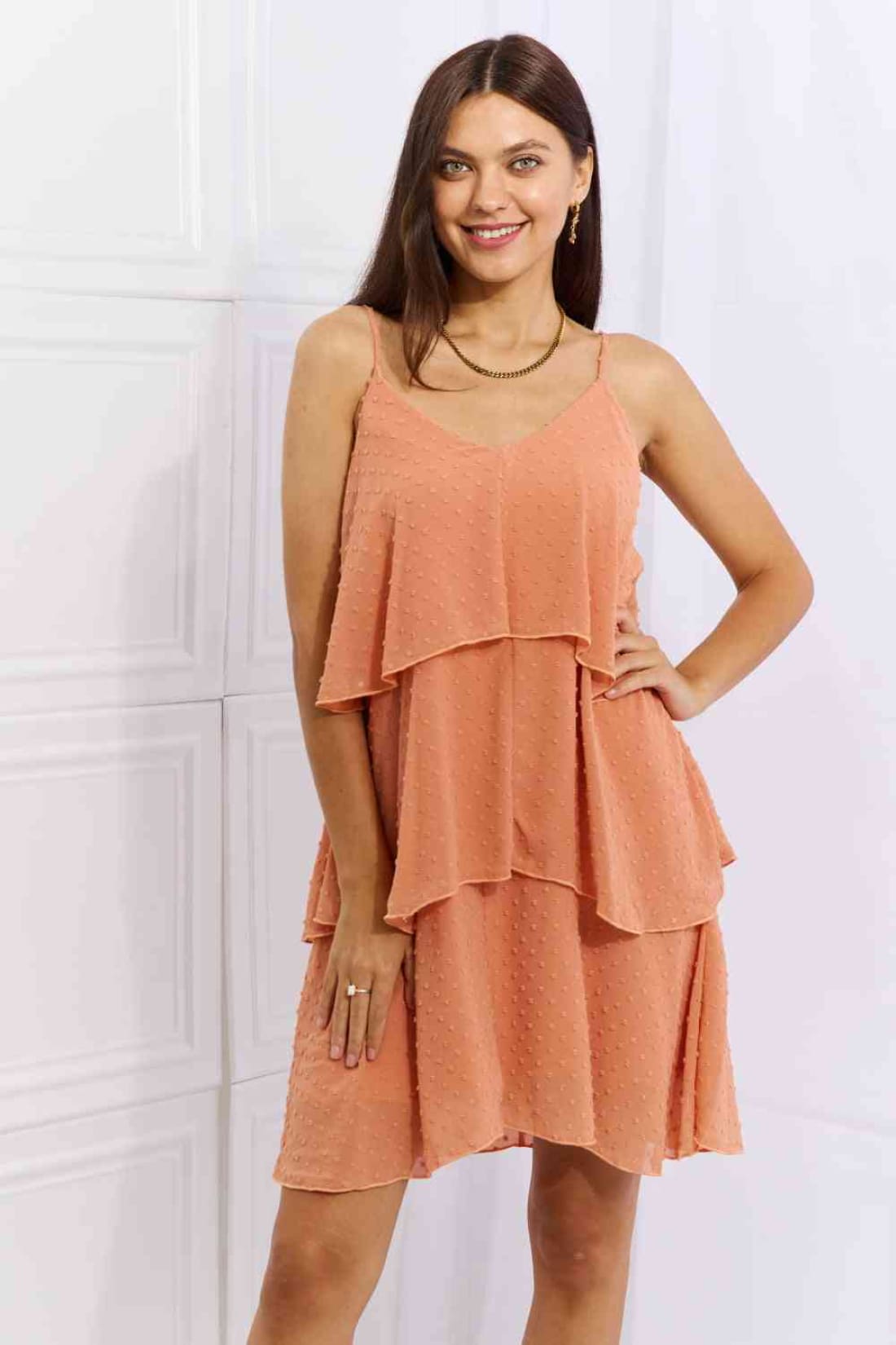 Culture Code By The River Full Size Cascade Ruffle Style Cami Dress in Sherbet | Mini Dresses