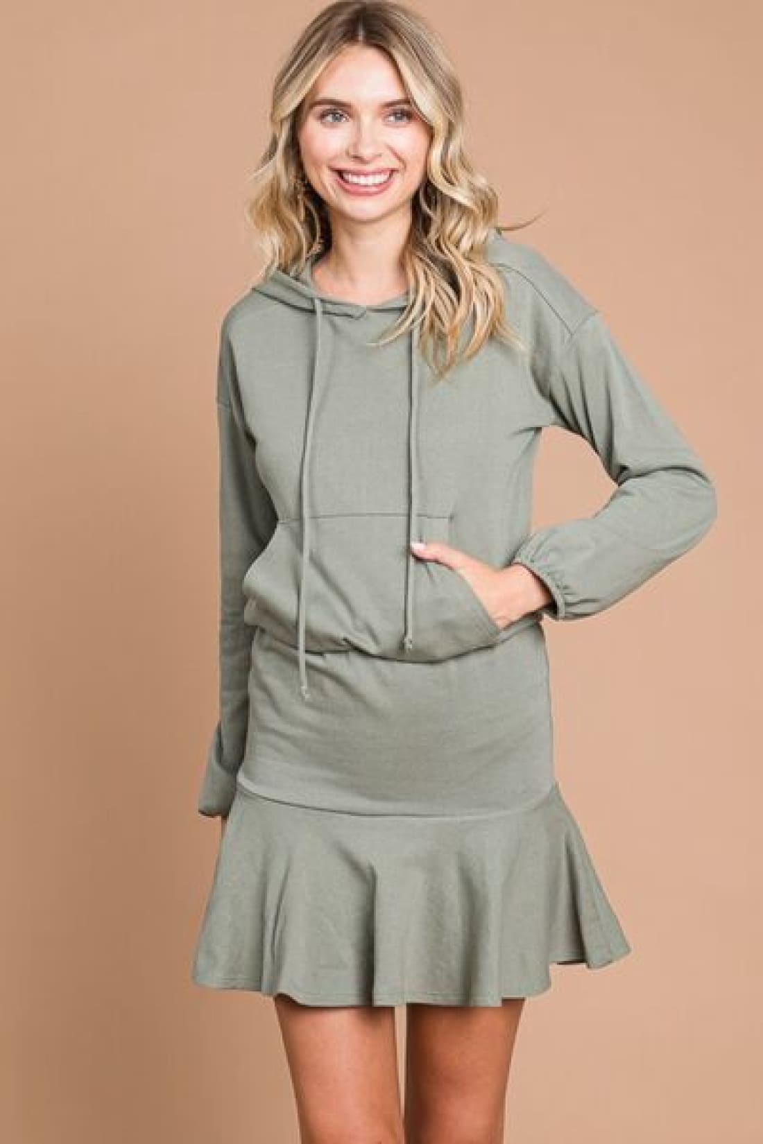 Culture Code Full Size Drawstring Dropped Shoulder Hooded Mini Dress | Mini Dresses