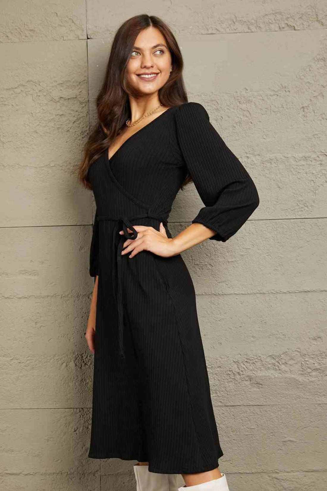 Culture Code Full Size Surplice Flare Ruching Dress | knee length dress