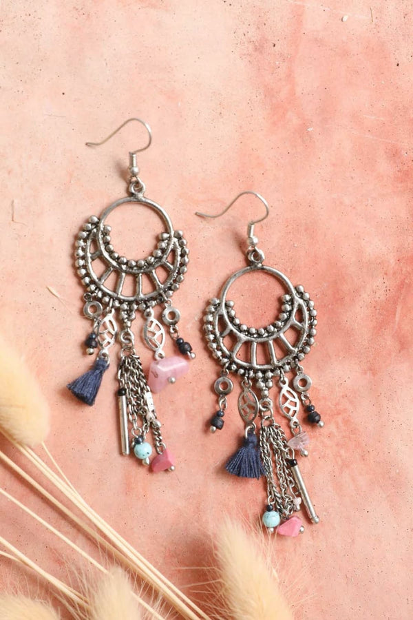 Dangling Rose Quartz & Fringe Earrings | Jewelry
