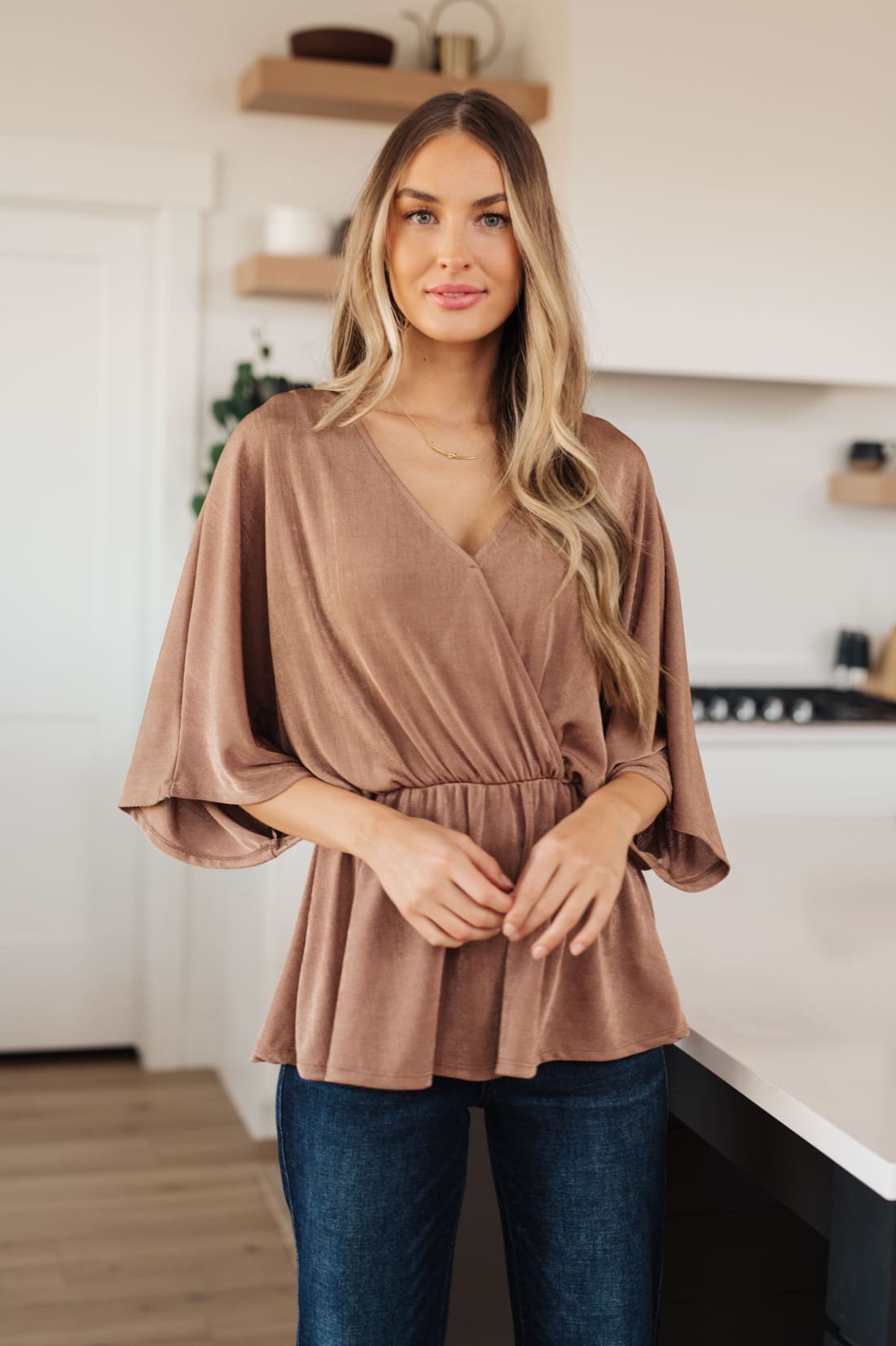 Dazzlingly Draped V-Neck Peplum Blouse | Blouses & Shirts