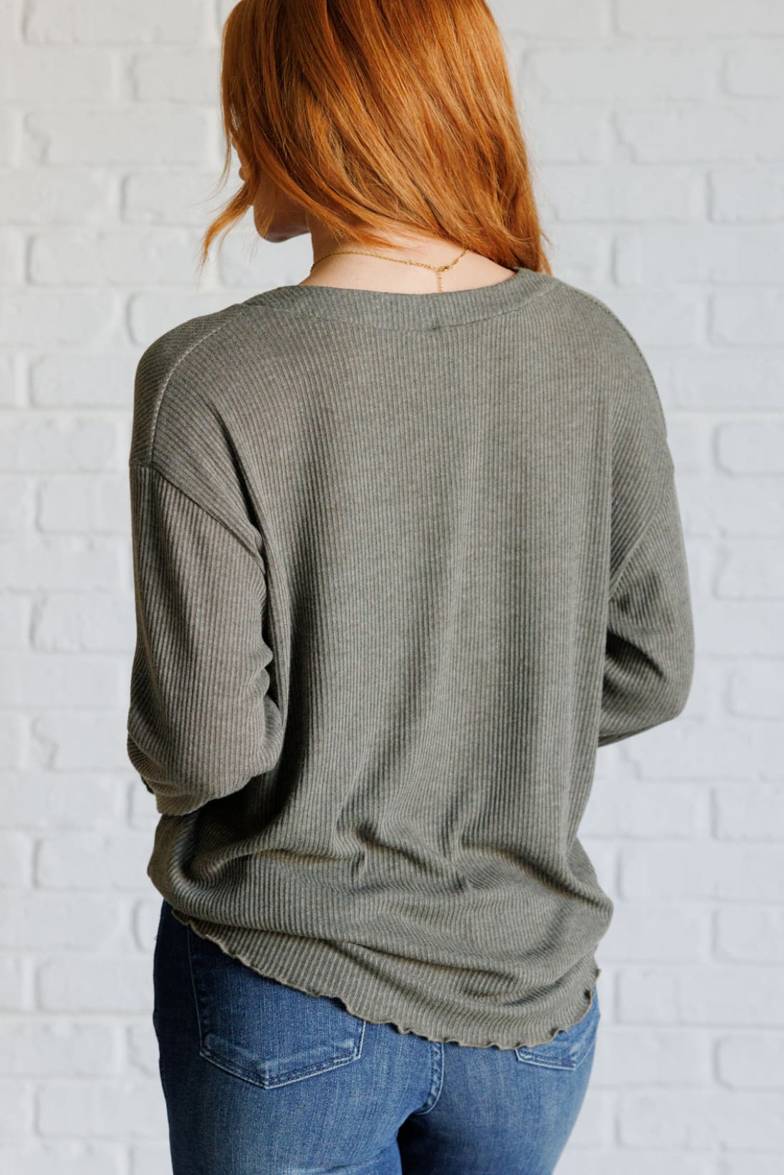 Tie Front Ribbed Knit Top | Long Sleeve Tops