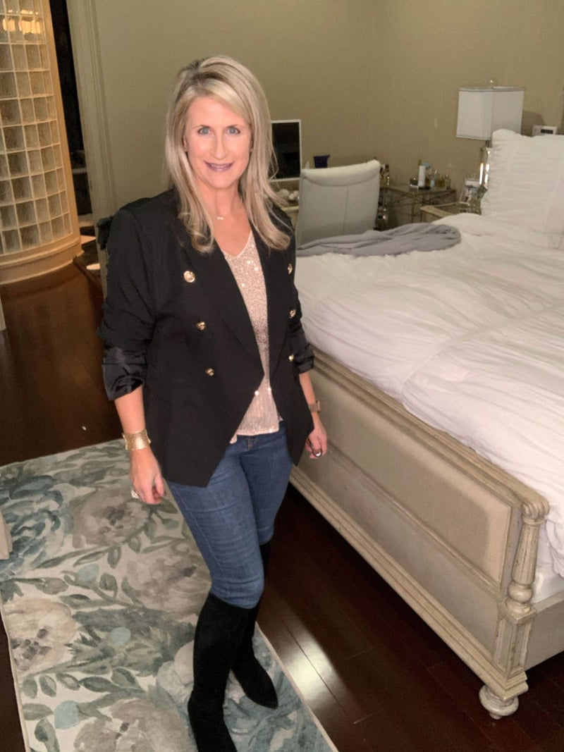 Double Breasted Long Sleeve Novelty Button Military Inspired Blazer