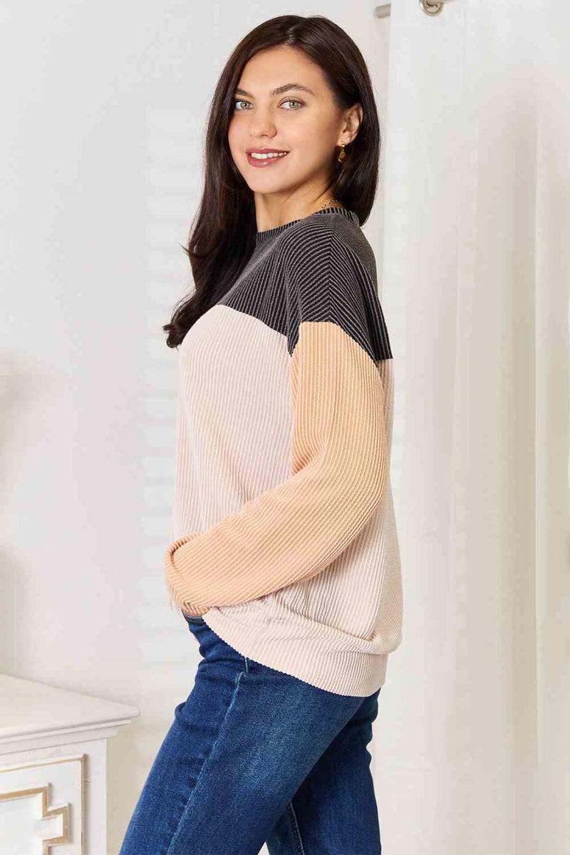 Double Take Color Block Dropped Shoulder T-Shirt | Long Sleeve Tops