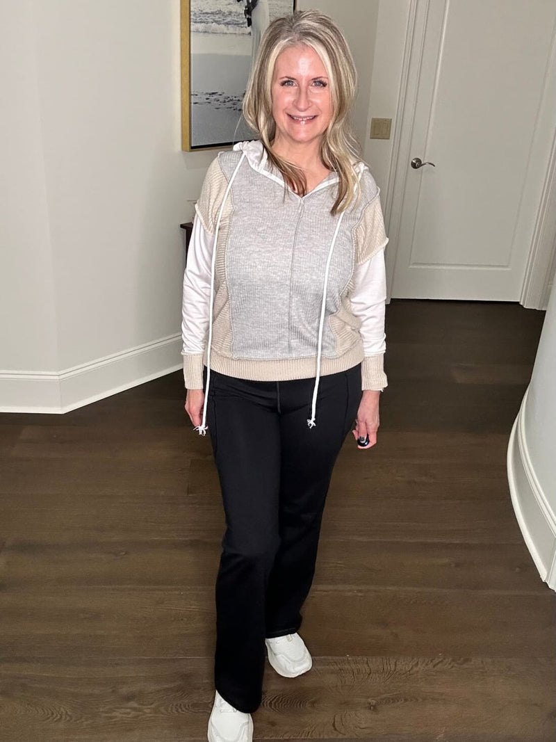 Double Take Color Block Exposed Seam Drawstring Hoodie