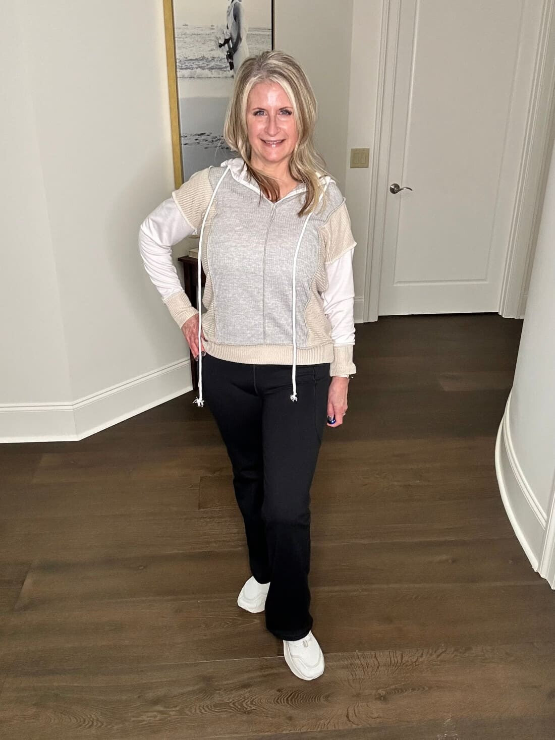 Double Take Color Block Exposed Seam Drawstring Hoodie