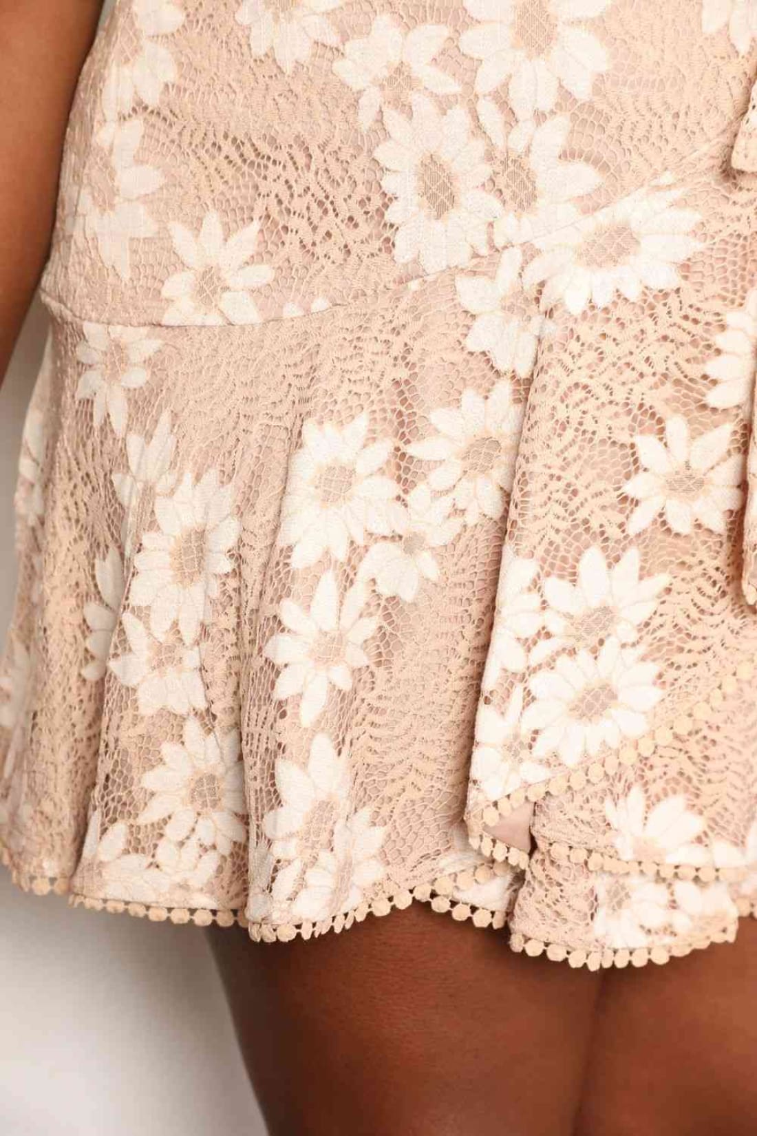 Double Take Floral Lace Pompom Detail Tie-Waist Flutter Sleeve Dress | Mini Dresses