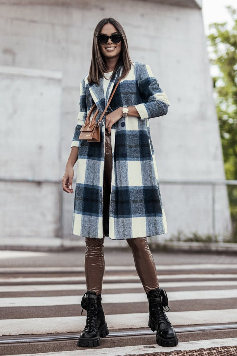 Double Take Full Size Plaid Button Up Lapel Collar Coat | Jackets & Coats
