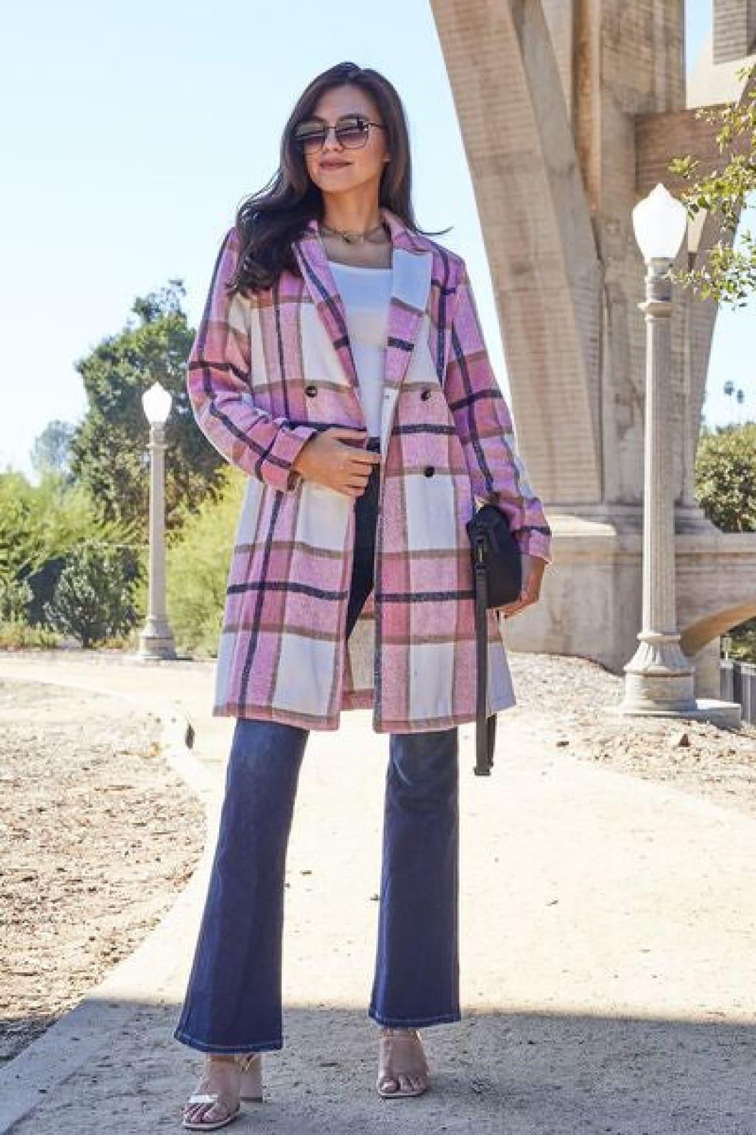 Plaid Button Up Lapel Collar Coat | Jackets & Coats