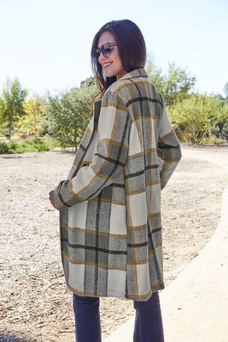 Double Take Full Size Plaid Button Up Lapel Collar Coat | Jackets & Coats