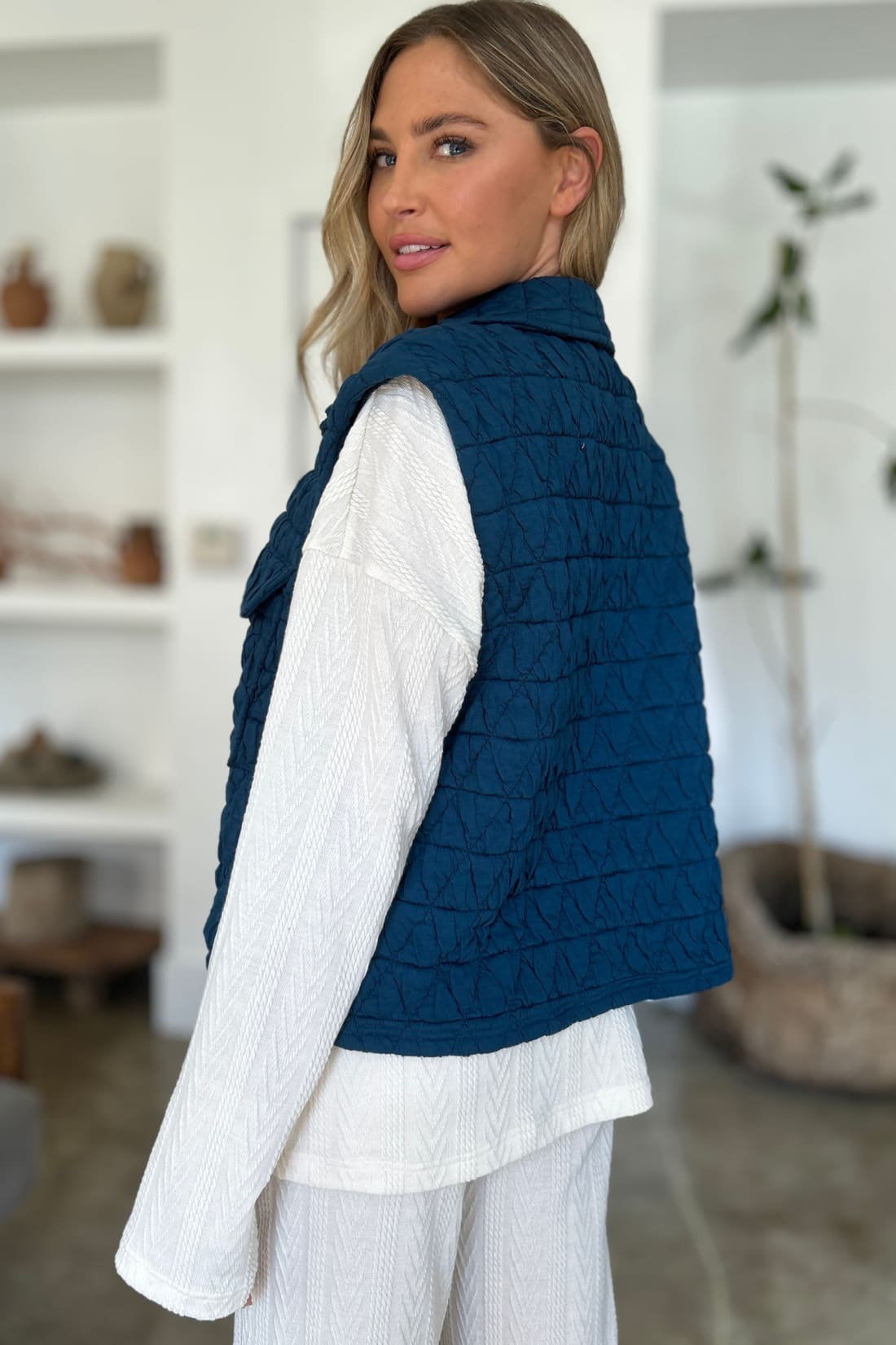 Double Take Full Size Pocketed Texture Snap Down Vest Coat | vest