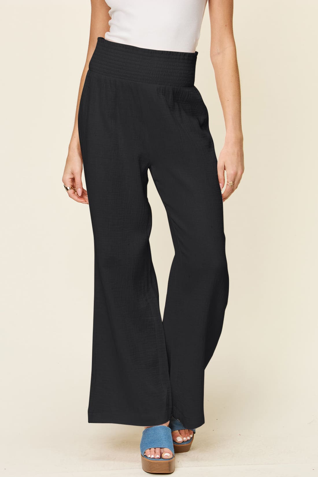 Smocked Waist Wide Leg Pants