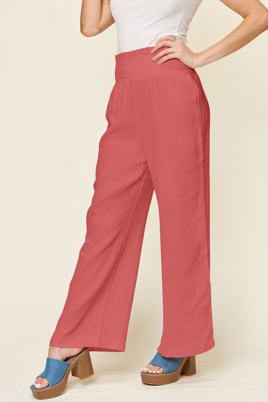 Smocked Waist Wide Leg Pants