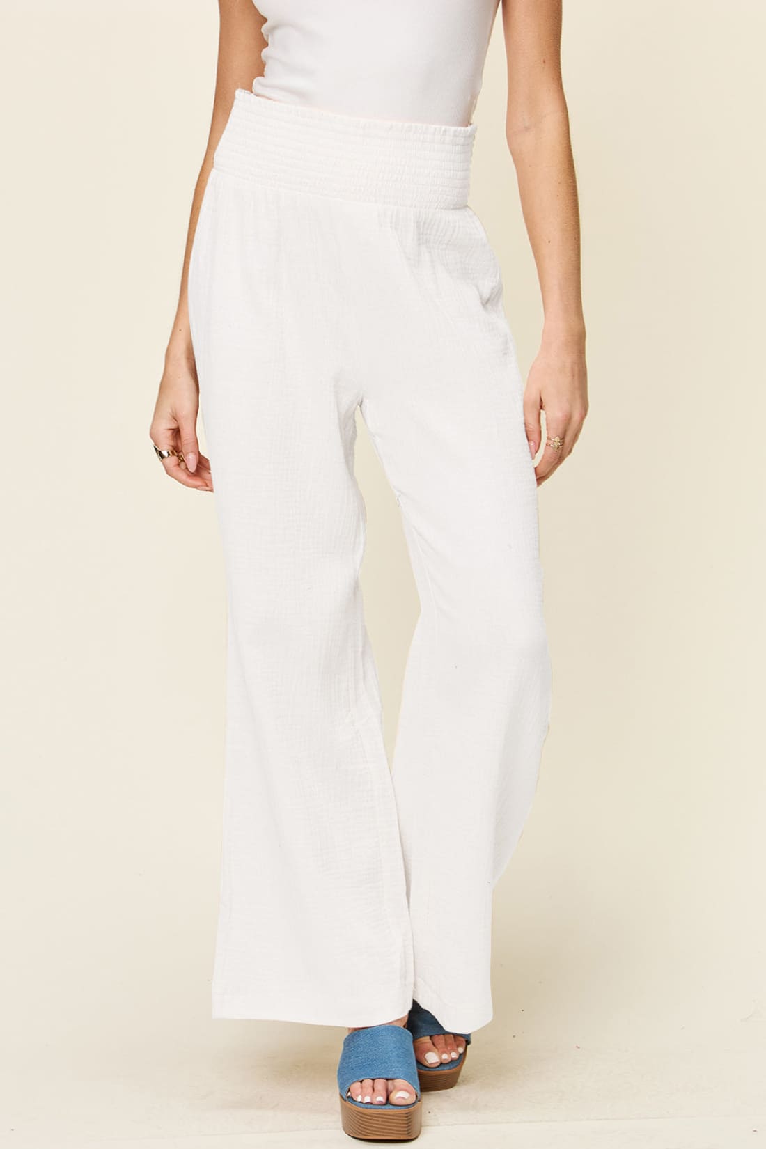 Smocked Waist Wide Leg Pants