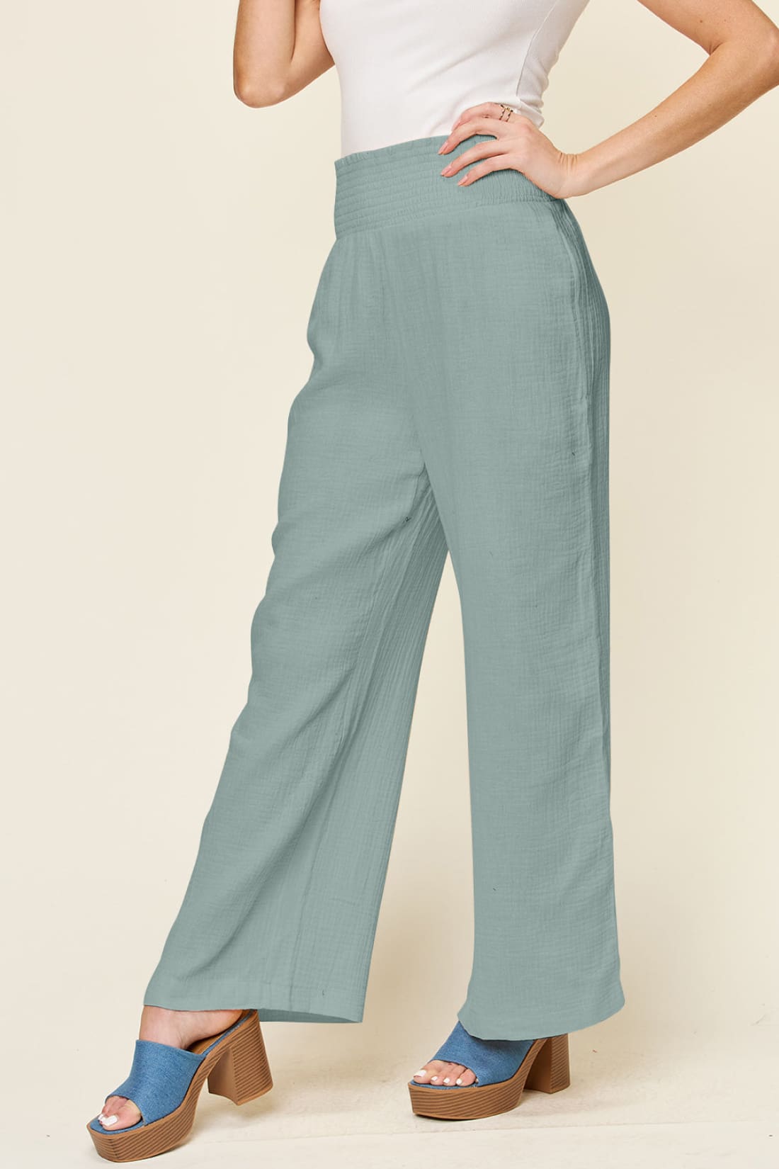 Smocked Waist Wide Leg Pants