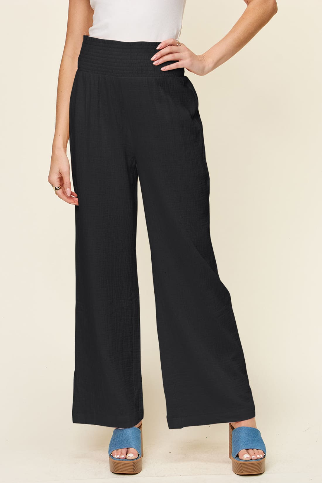 Smocked Waist Wide Leg Pants