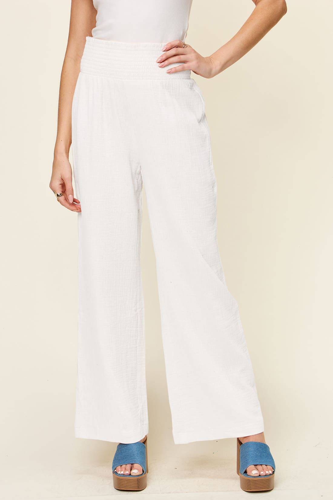 Smocked Waist Wide Leg Pants