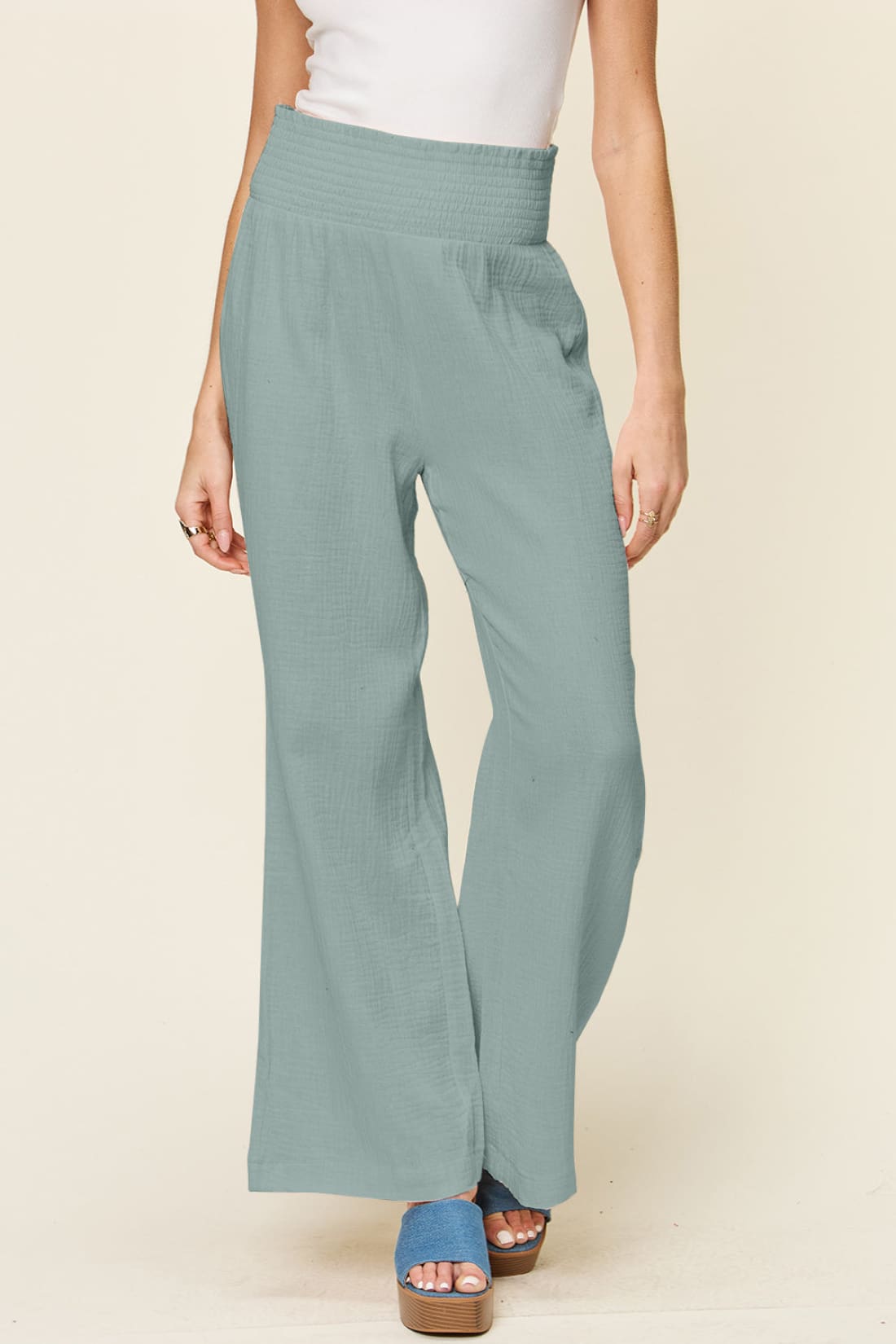 Smocked Waist Wide Leg Pants