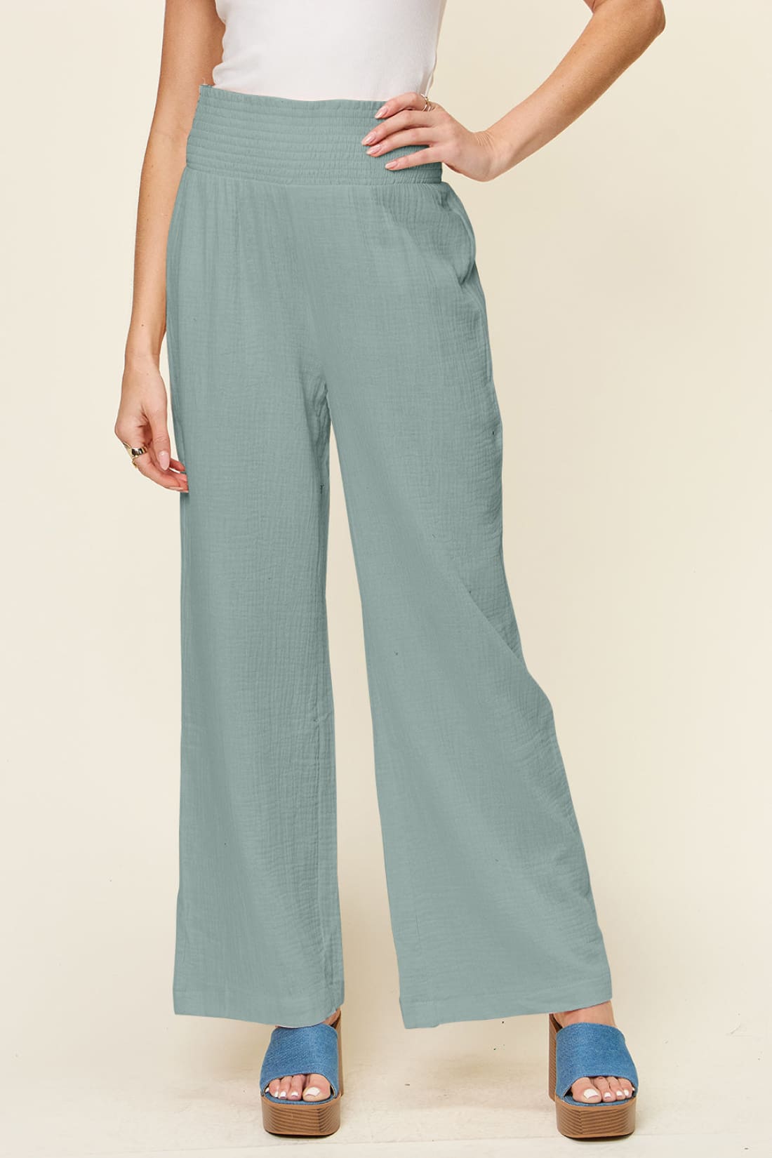 Smocked Waist Wide Leg Pants