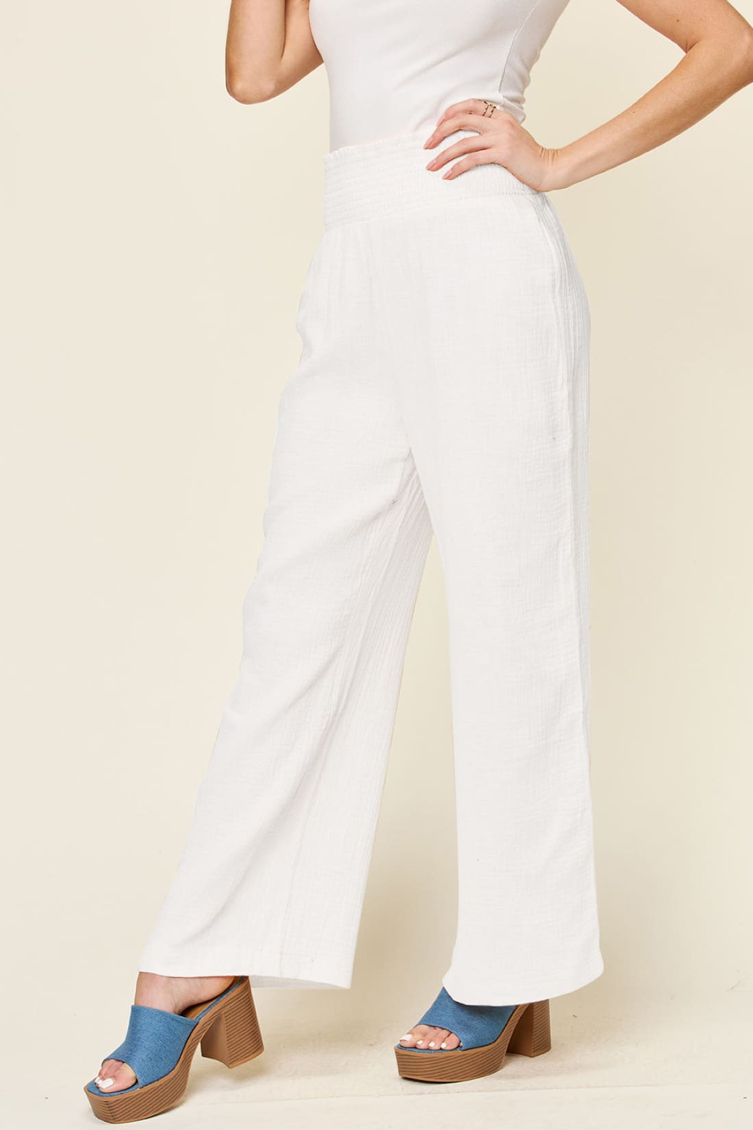 Smocked Waist Wide Leg Pants