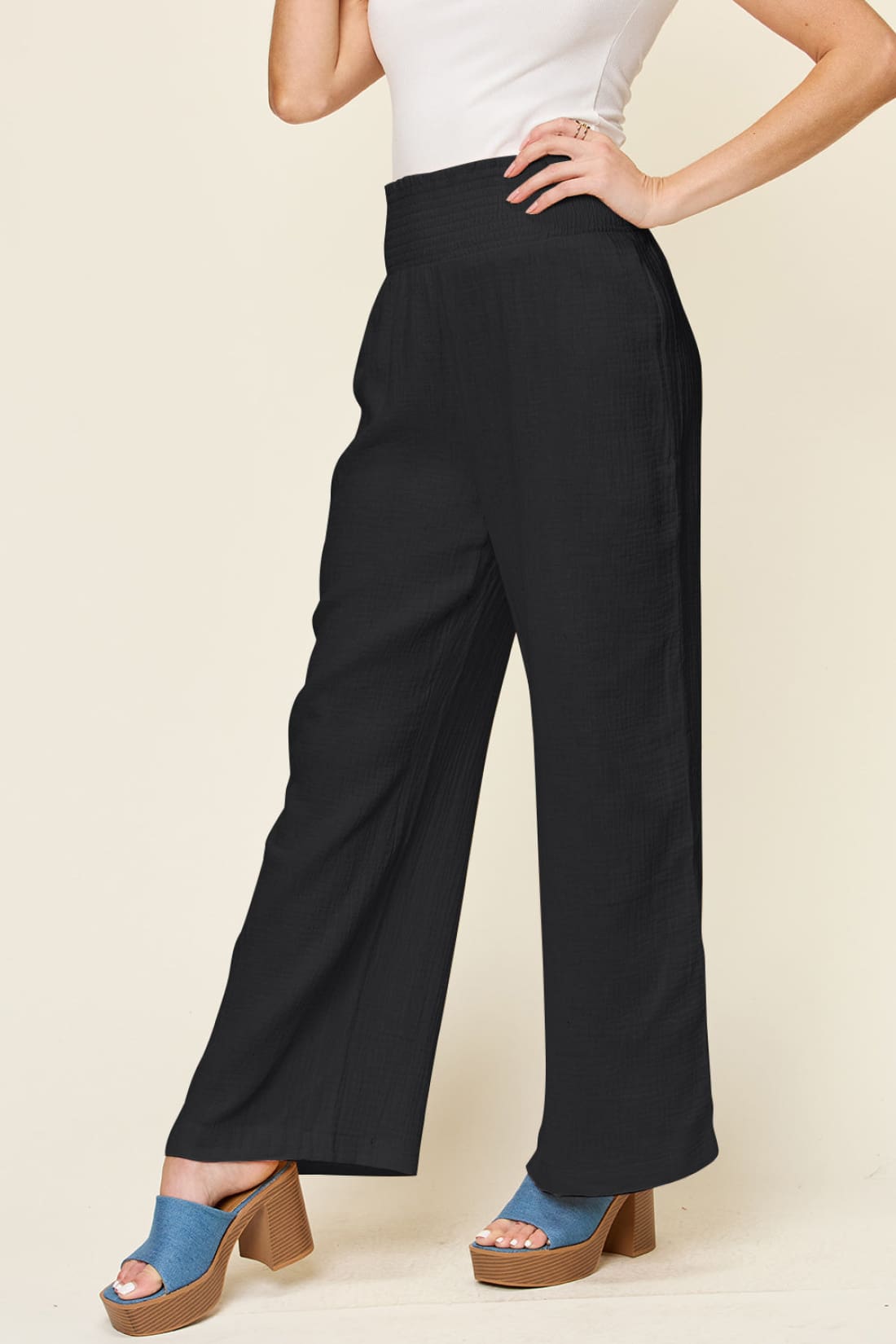 Smocked Waist Wide Leg Pants