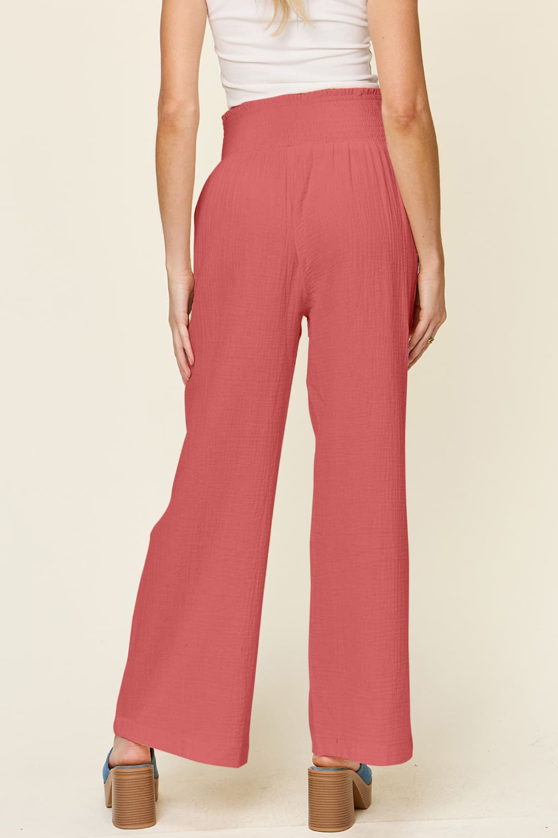 Smocked Waist Wide Leg Pants