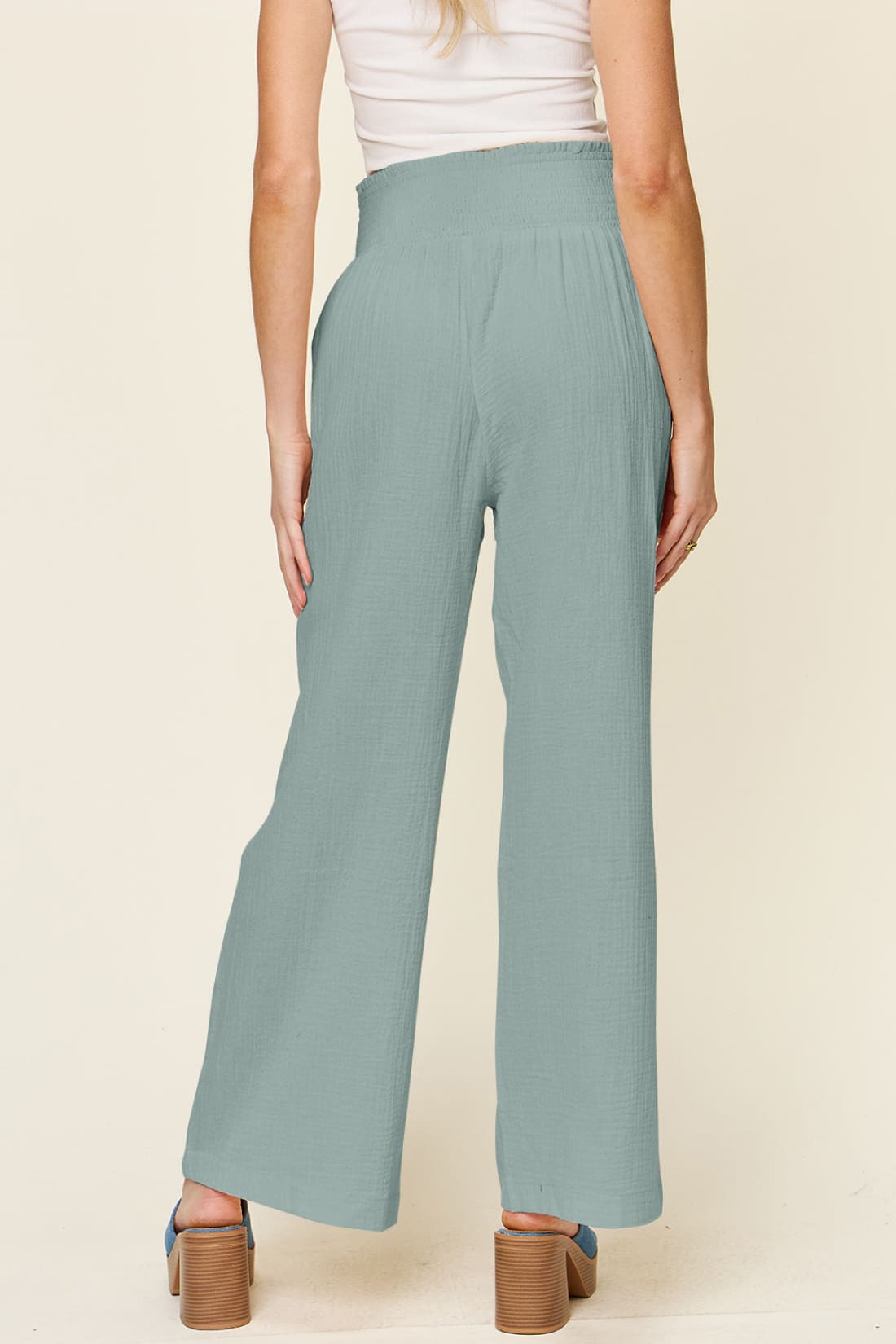 Smocked Waist Wide Leg Pants