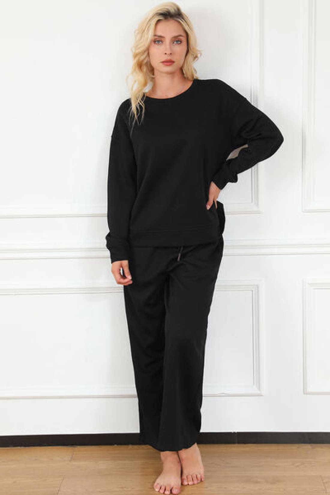 Textured Long Sleeve Top and Drawstring Lounge Pants Set | lounge pants