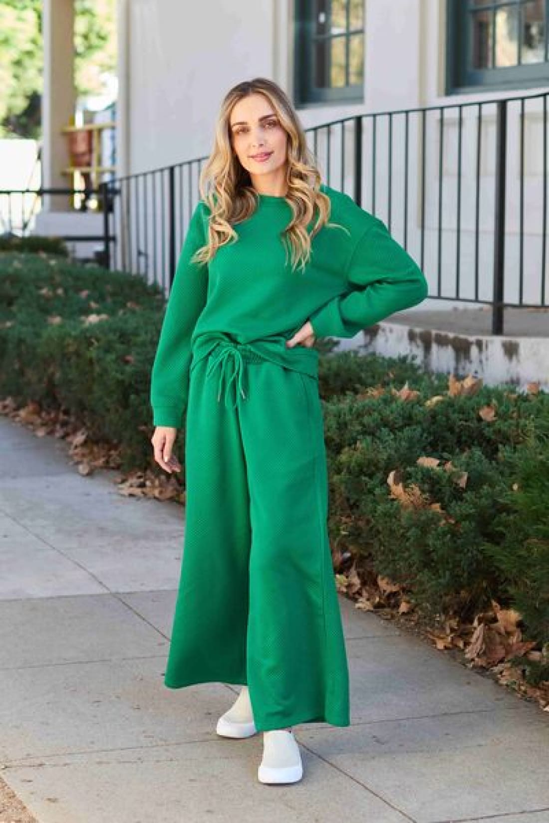 Textured Long Sleeve Top and Drawstring Lounge Pants Set | lounge pants