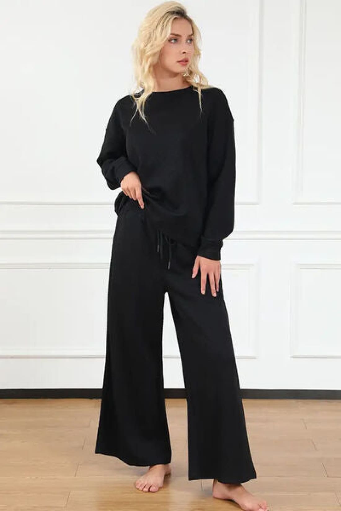 Textured Long Sleeve Top and Drawstring Lounge Pants Set | lounge pants