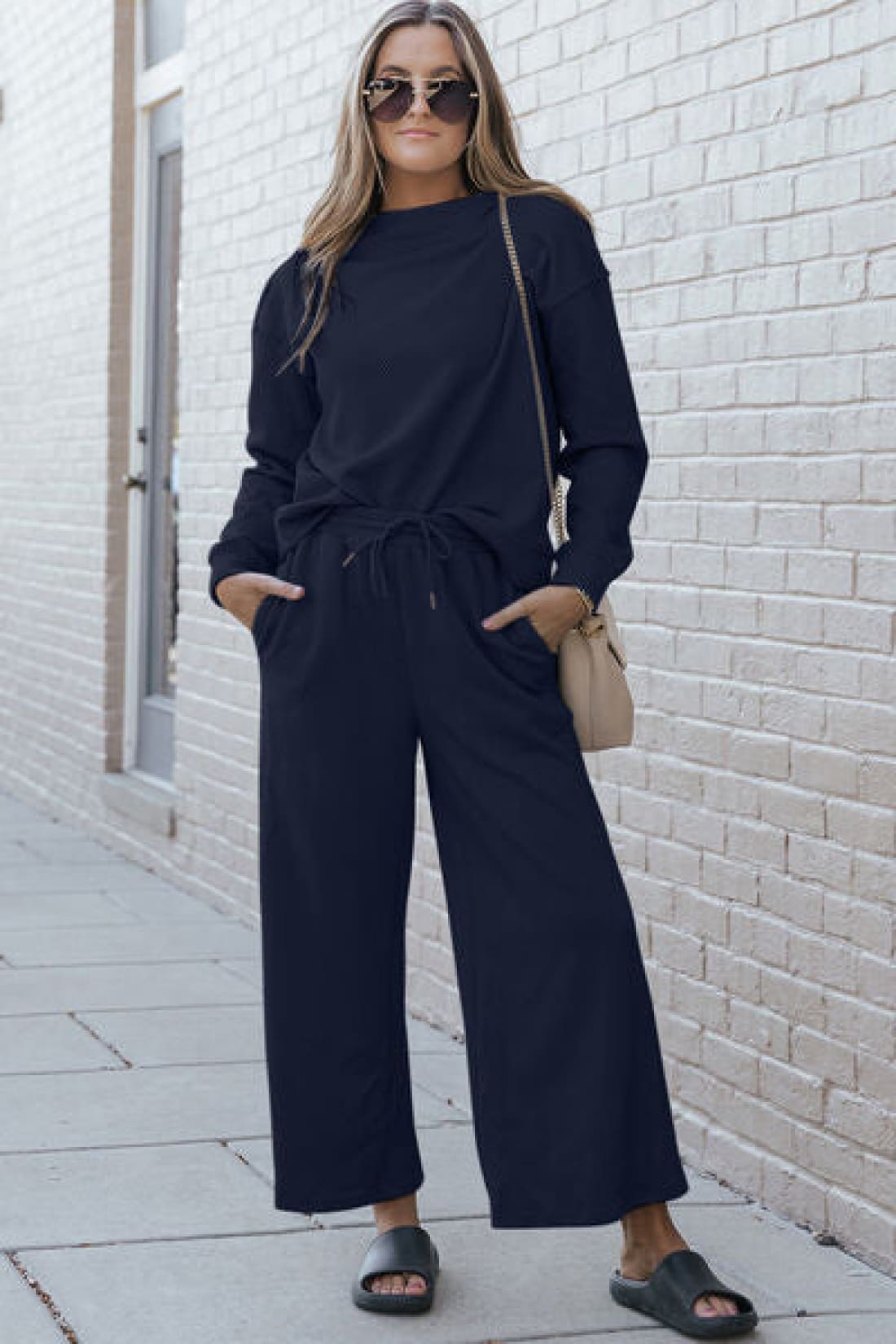 Textured Long Sleeve Top and Drawstring Lounge Pants Set | lounge pants