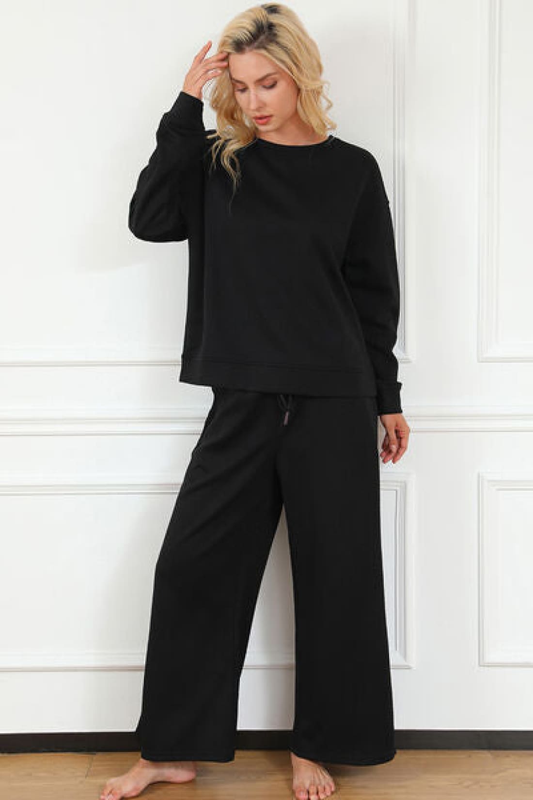 Textured Long Sleeve Top and Drawstring Lounge Pants Set | lounge pants