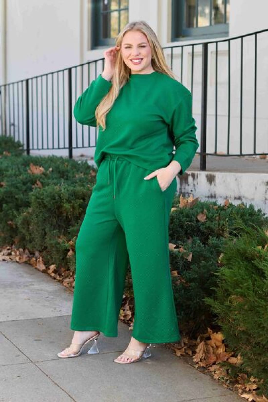 Textured Long Sleeve Top and Drawstring Lounge Pants Set | lounge pants