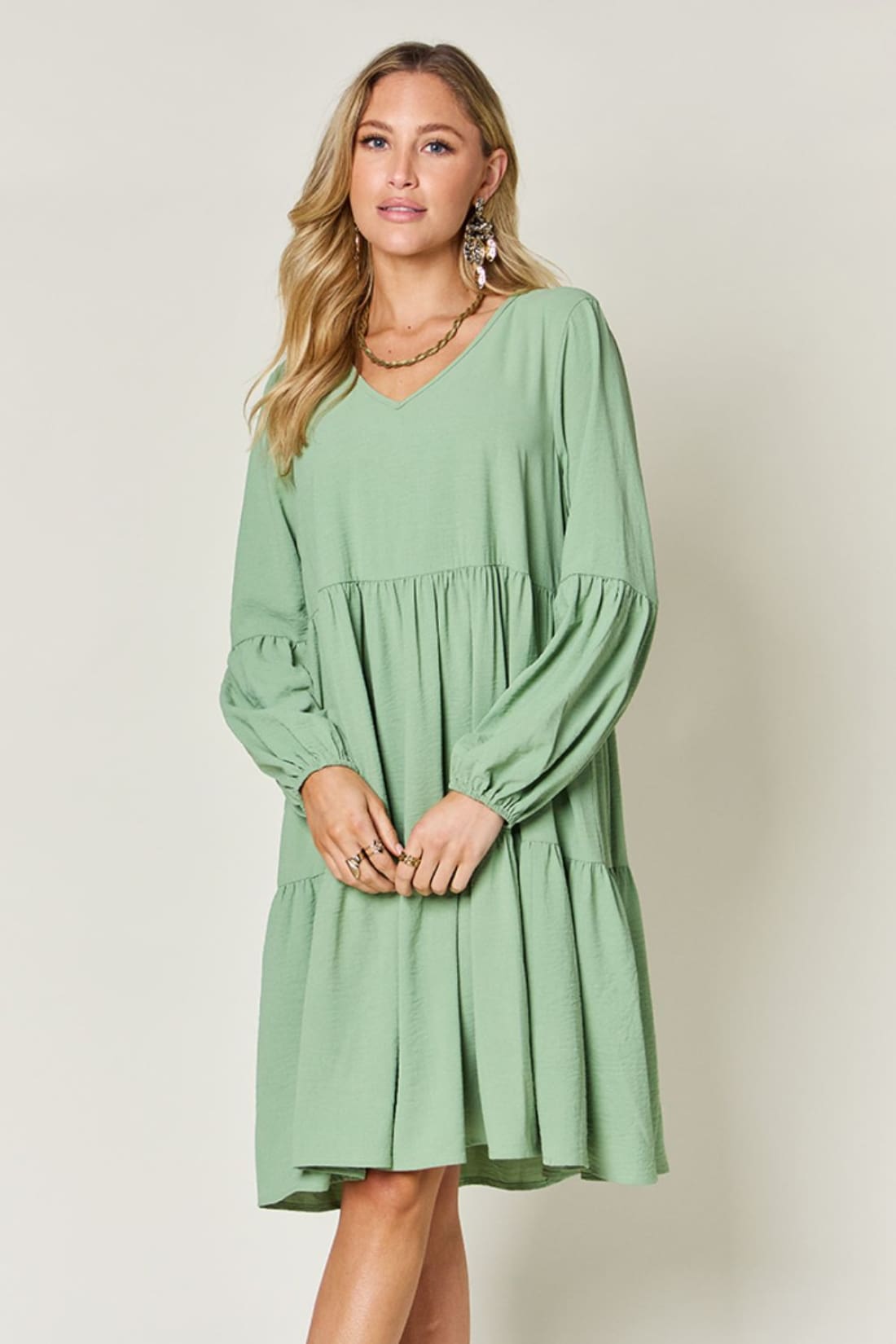 Balloon Sleeve Tiered Dress with Pockets | Women’s Mini Dresses