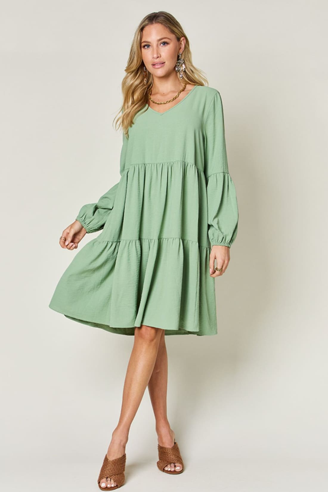 Balloon Sleeve Tiered Dress with Pockets | Women’s Mini Dresses