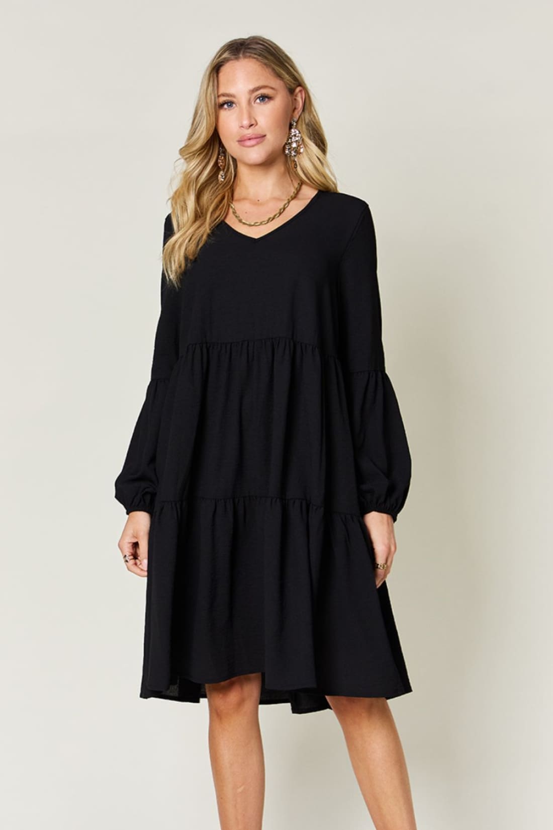 Balloon Sleeve Tiered Dress with Pockets | Women’s Mini Dresses