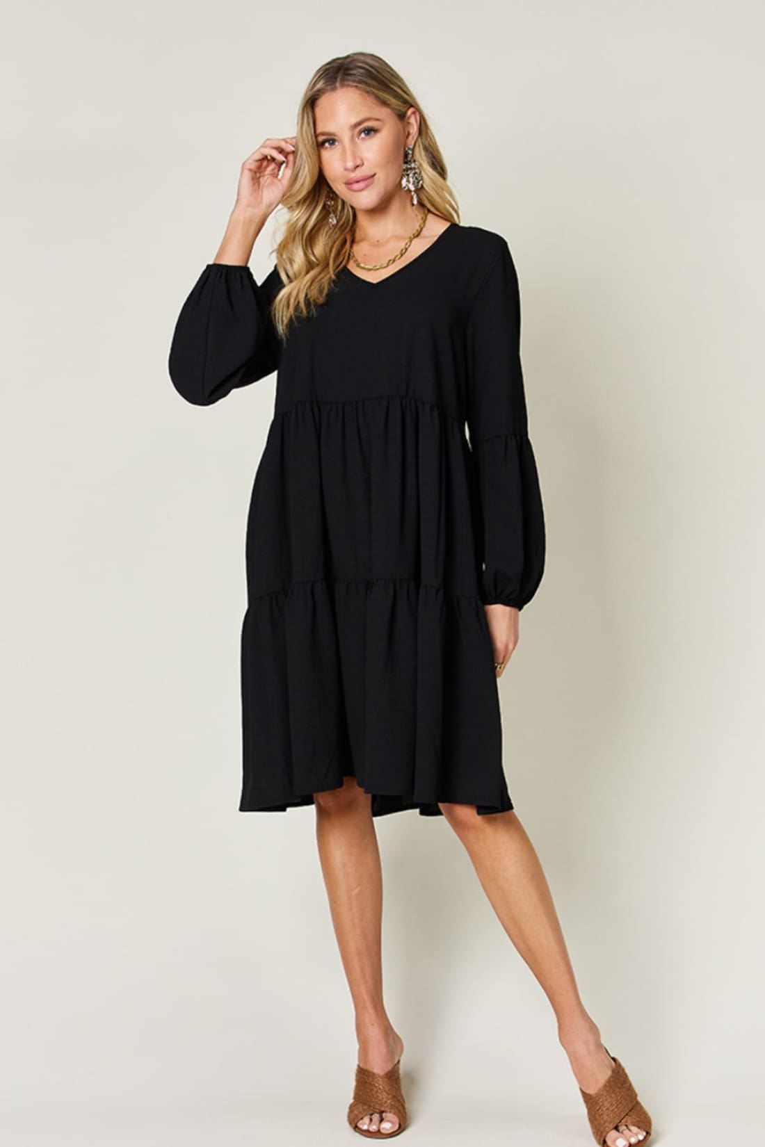 Balloon Sleeve Tiered Dress with Pockets | Women’s Mini Dresses