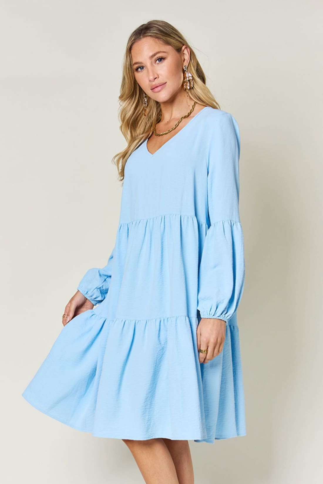 Balloon Sleeve Tiered Dress with Pockets | Women’s Mini Dresses