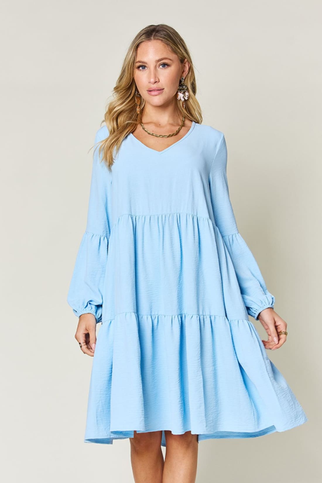 Balloon Sleeve Tiered Dress with Pockets | Women’s Mini Dresses