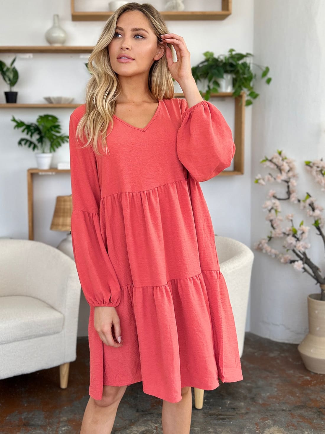 Balloon Sleeve Tiered Dress with Pockets | Women’s Mini Dresses