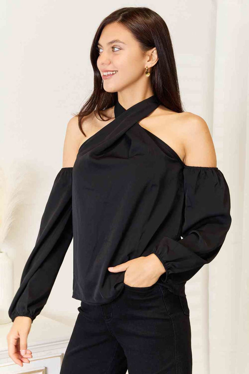 Double Take Grecian Cold Shoulder Long Sleeve Blouse | Blouses & Shirts