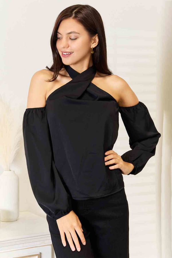 Double Take Grecian Cold Shoulder Long Sleeve Blouse | Blouses & Shirts