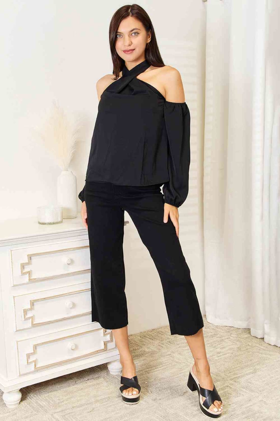 Double Take Grecian Cold Shoulder Long Sleeve Blouse | Blouses & Shirts